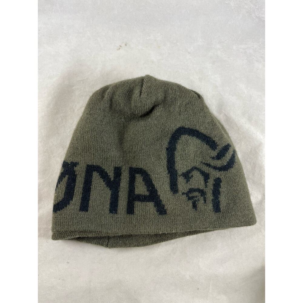 Norrona Beanie Hat Olive Green Night/Caviar Black Lettering Wool Big Logo